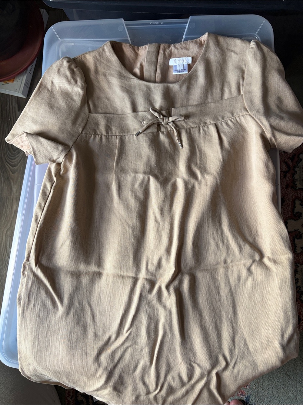 Chloe Beige Bow-Front Short Sleeve Dress
